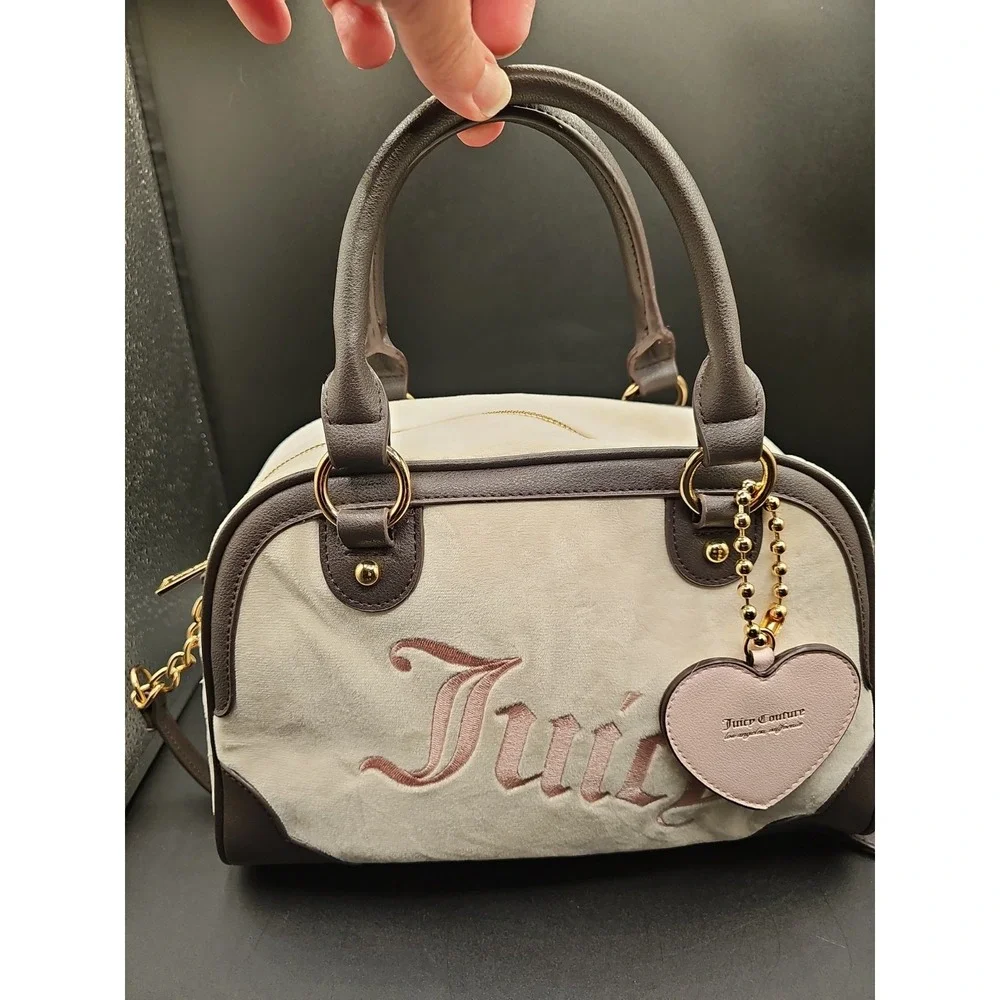 JUICY COUTURE Heritage Bowler Bag Velour Powder Blush Light Pink Y2K NWOT 02